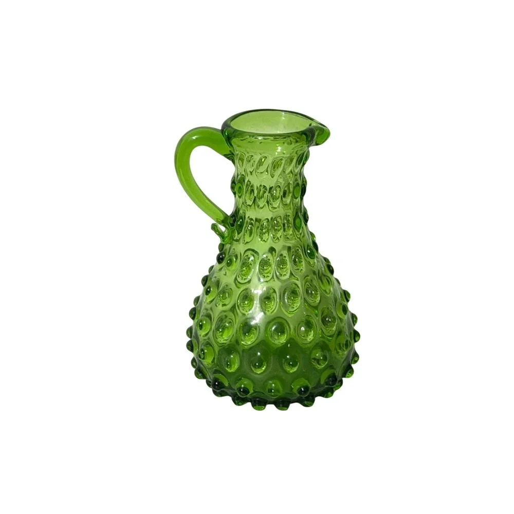 Vintage Hobnail Glass Pitcher Green Small 6.5